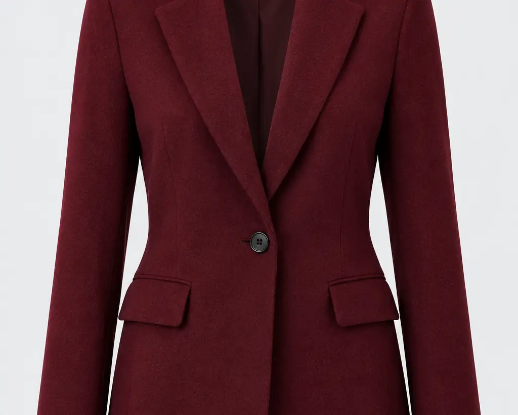 Bordeauxroter Damen-Blazer aus Wolle auf hellem Hintergrund